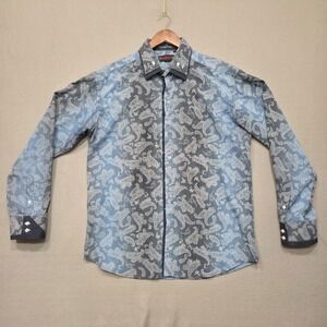 Albertini Men's Blue Paisley Long Sleeve Button Up‎ Shirt Size 2XL
